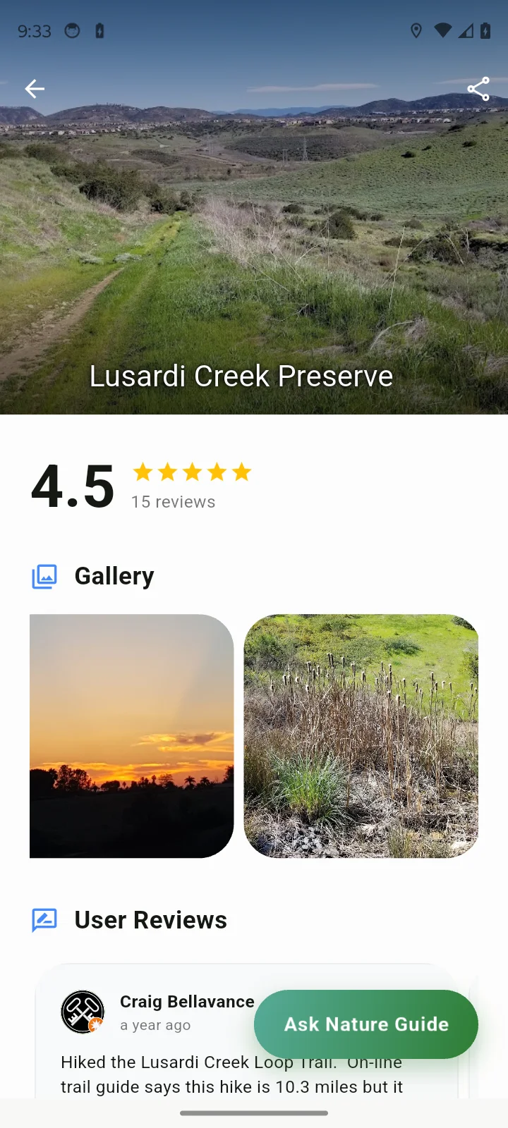 Hiking trails interface